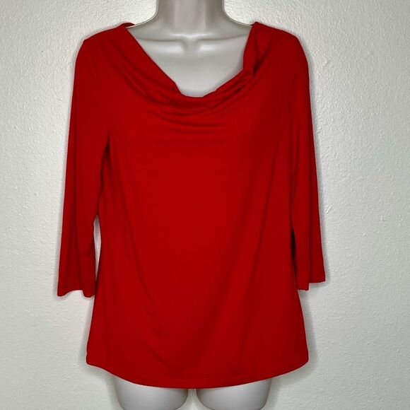 Kim Rogers Red Cowl Neck 3/4 Sleeve T Shirt Women Small Stretch Layering Soft - Picture 11 of 11